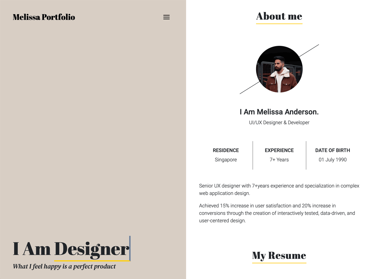 Melissa Portfolio. – Personal resume, portfolio, blog WordPress Themes