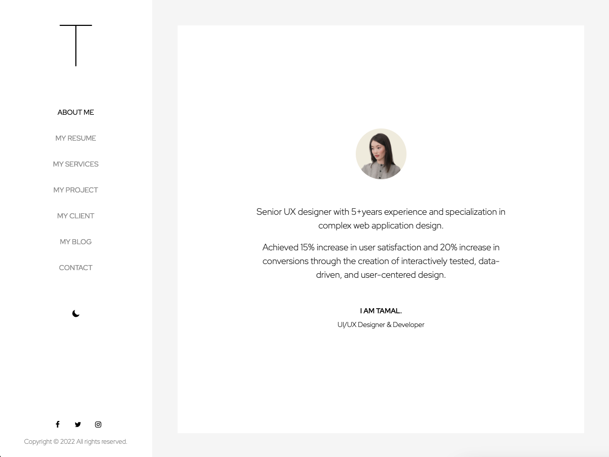 Tamal Portfolio. – Personal resume, portfolio, blog WordPress Themes