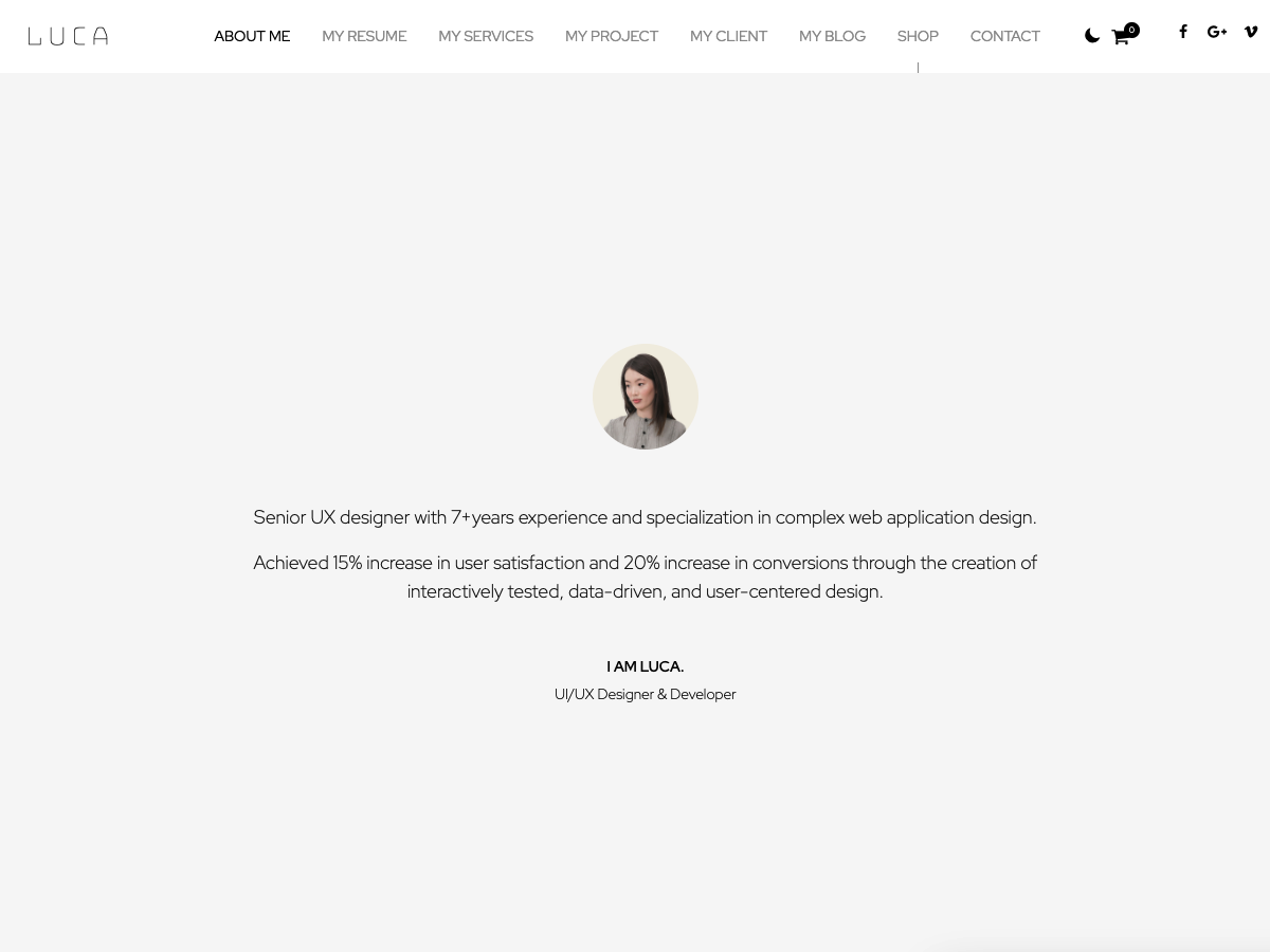 Luca Portfolio. – Resume, portfolio, blog, e-commerce WordPress